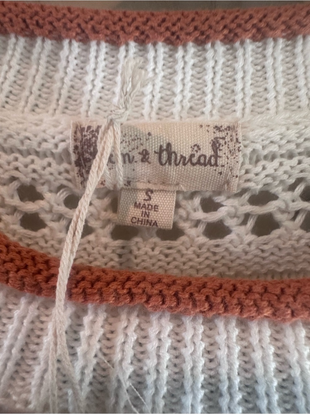 NWT Hem & Thread Open Knit Colorblock Sweater | Cream Taupe Rust | Size Small - Picture 5 of 6